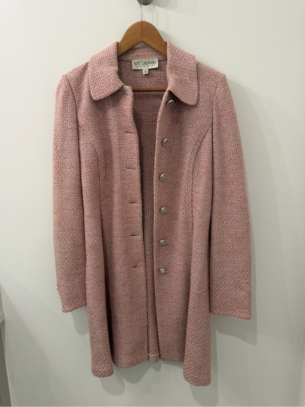 St. John Collection Pink Tweed Knit Long Jacket Overcoat